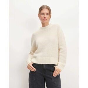 EVERLANE Ivory Snow Alpaca Wool Blend Boxy Cropped Crew Neck Sweater, Size M